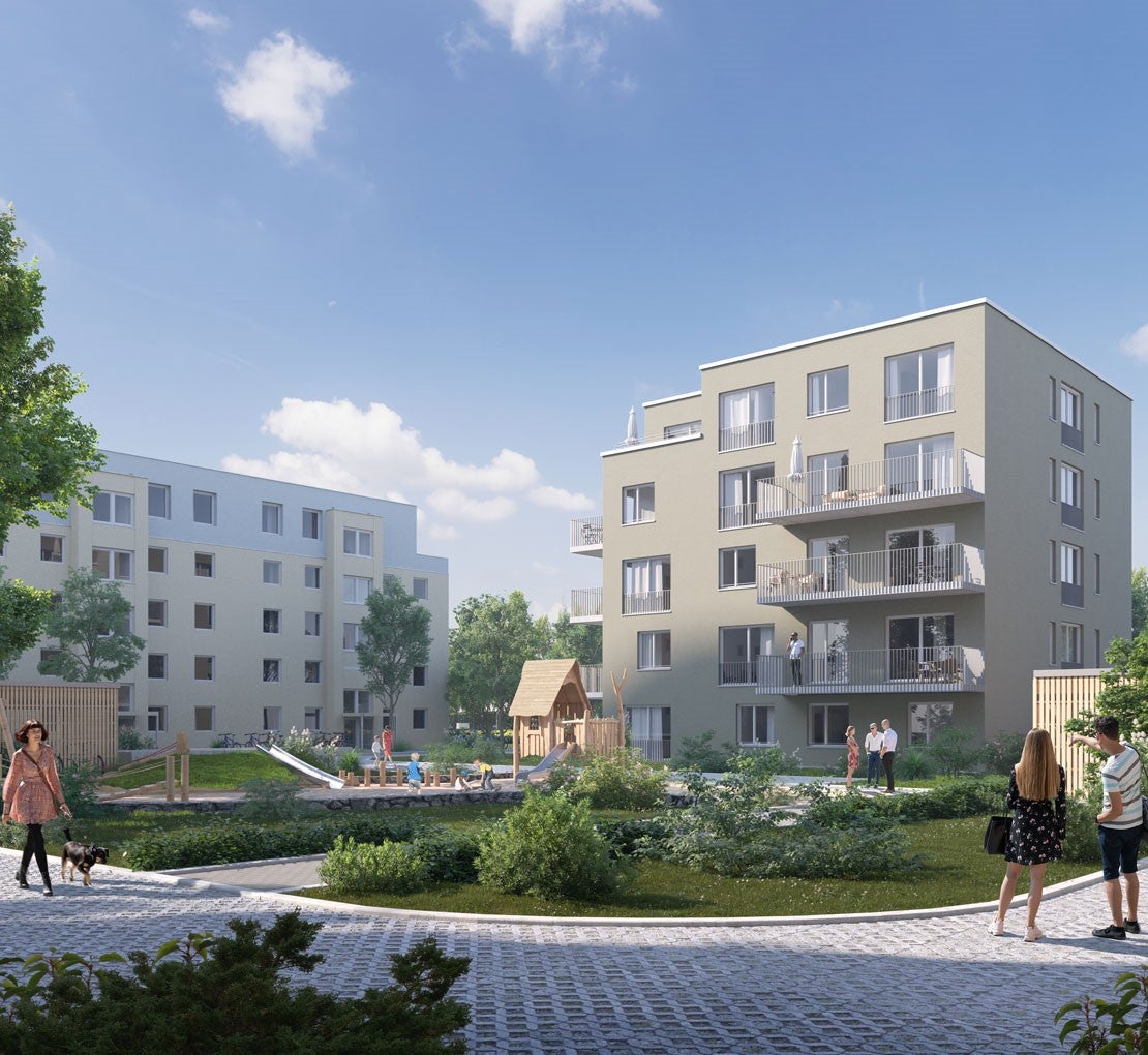Blick auf Wohn-Quartier am Kieferngarten in München