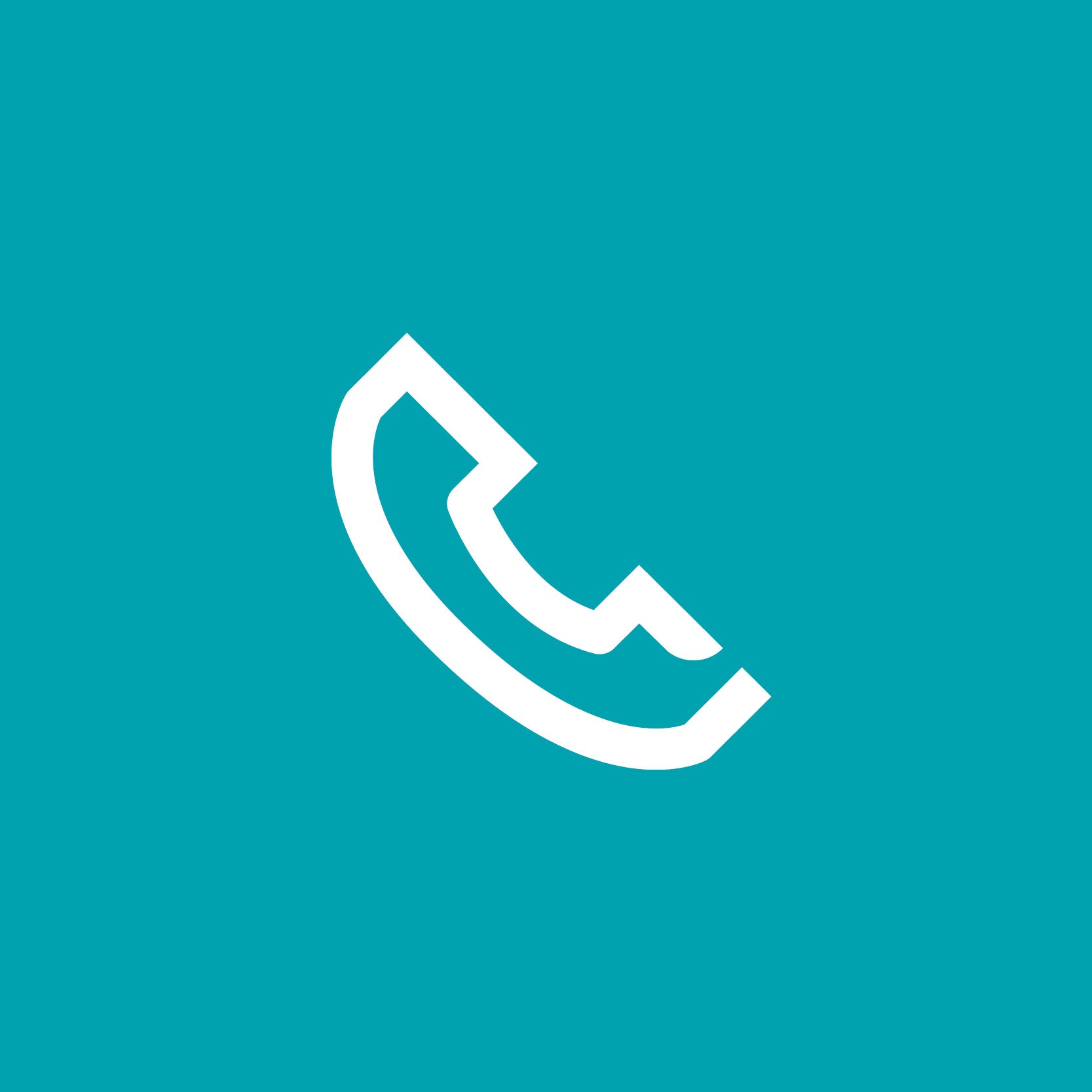 Telefonhörer-Icon auf türkisfarbenem Hintergrund.