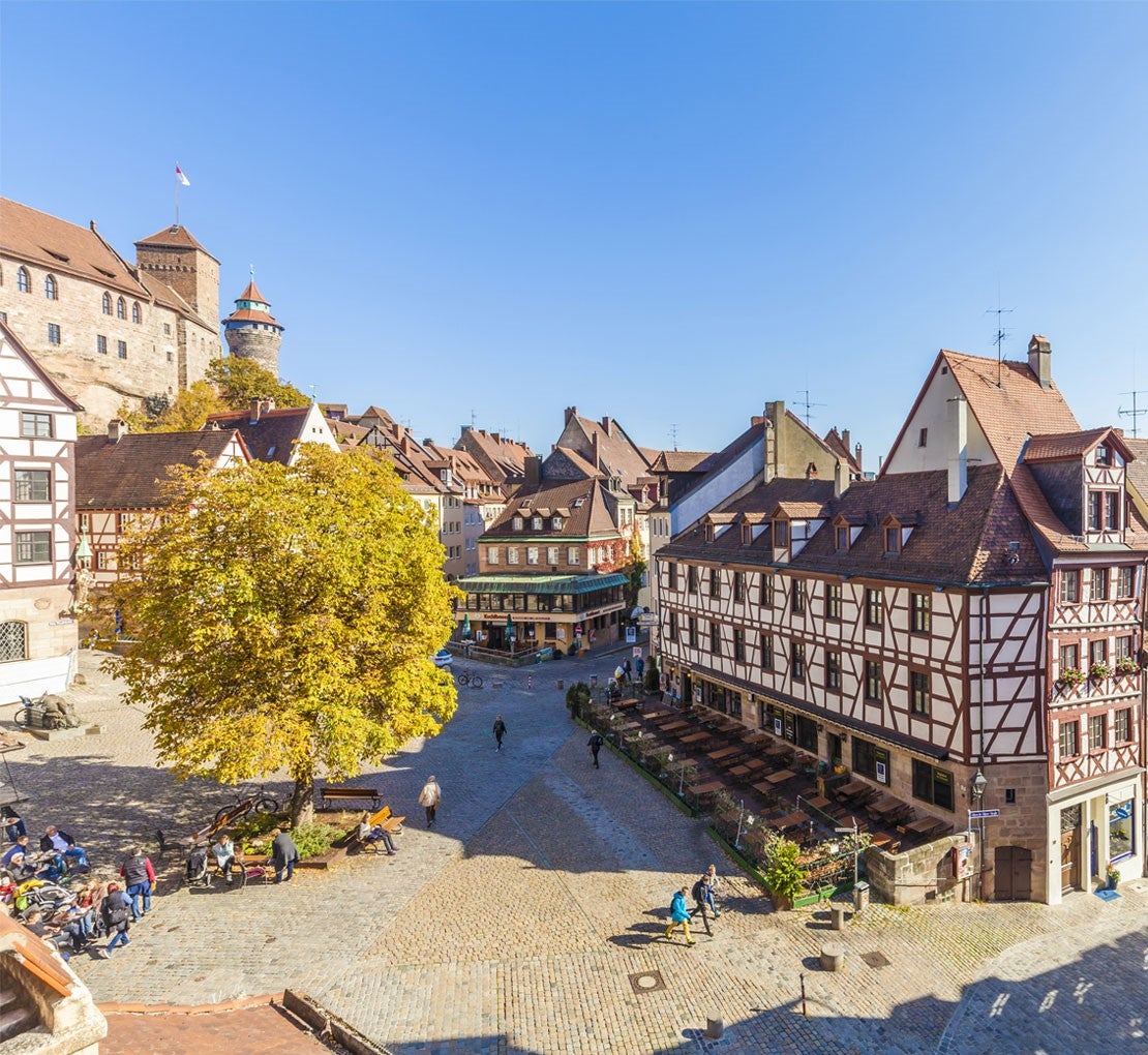 Historische Stadtansicht mit Fachwerkhäusern in Nürnberg