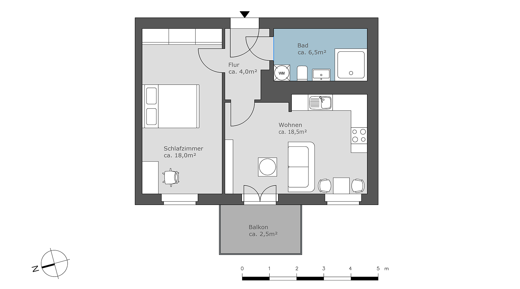 Beispielgrundriss 2-Zimmer-Wohnung