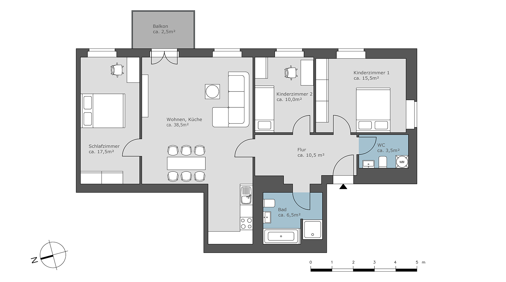 Beispielgrundriss 4-Zimmer-Wohnung