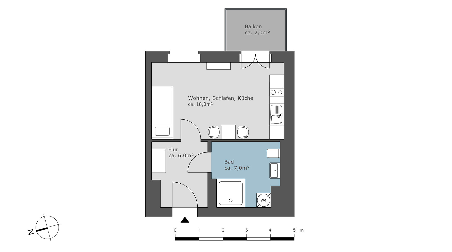 Beispielgrundriss 1-Zimmer-Wohnung